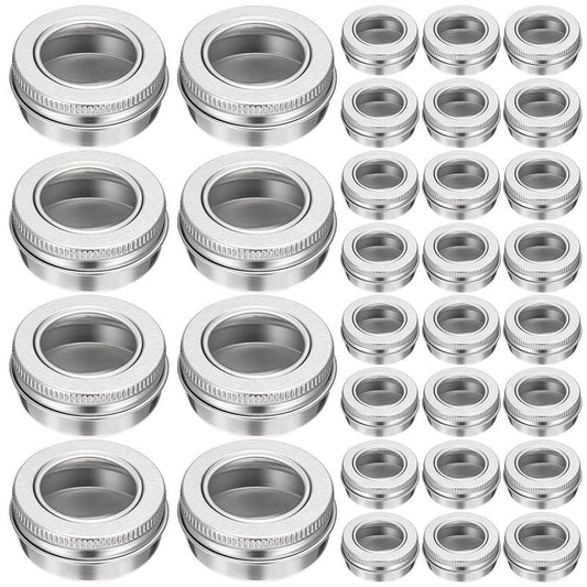 100 Pcs 0.5 Ounce Aluminum Tin Jar 15 ml Refillable Containers Clear Top Screw Lid Round Tin Container Bottle for Cosmetic, Cream, Diamond Painting, Salves, Balms, Lip Balm, Spices or Others, Silver