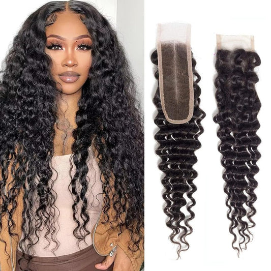 2x6 Deep Wave Closure Brazilian 100% Unprocessed Human Virgin Hair Deep Wave Hd 2x6 Lace Closure Natural Hairline With Baby Hair Wet And Wavy Color Black 16 Inch