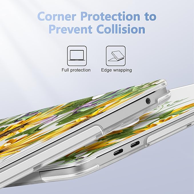 Lepeoac Case for MacBook Pro 13 inch Case M2 2022-2016 A2338 M1 A2251 A2289 A2159 A1989 A1708 A1706, Plastic Hard Shell + Keyboard Cover + Dust Plug, Sunflowers