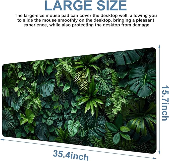 NITAHHHY Large Mouse Pad Monstera Leaf Gaming Desk Pad Computer Keyboard Non-Slip Waterproof Mouse Mat with Rubber Base and Stitched Edges Entertainment Office Writing Desk Mat 35.4 x 15.7 Inches