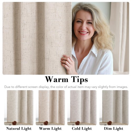 H.VERSAILTEX 72 inch Blackout Curtains, 100% Absolutely Blackout Thermal Insulated Textured Linen Look Curtain Draperies Anti-Rust Grommet Linen Curtains Blackout, 2 Panels, Natural