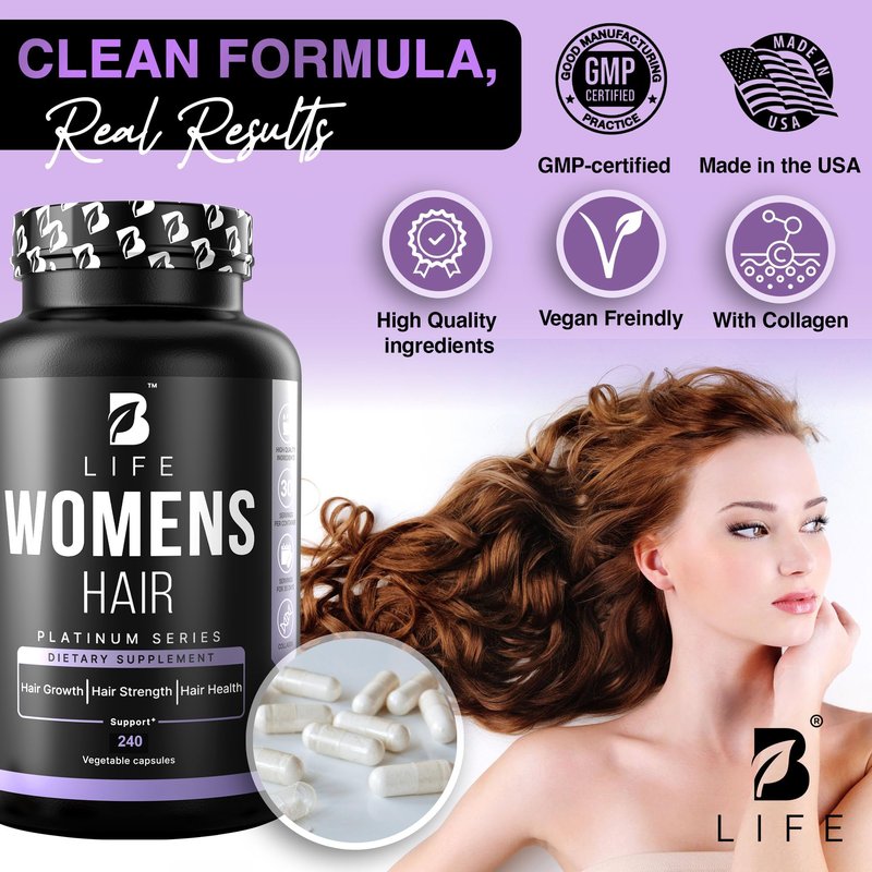 B Life Company Hair Vitamins for Hair Loss for Women – Biotin for Hair Growth – Hair Loss Treatments for Women – Healthy Hair Skin and Nails –240 Capsules – 60 Servings