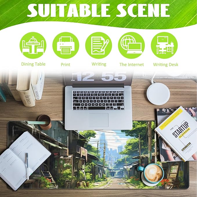 Eflxamz Anime Abandoned Town Desk Mat, Large Gaming Mouse Pad with Non-Slip Base and Stitched Edge, 31.5"x11.8"
