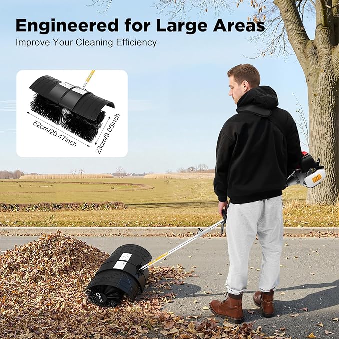 52CC 2 Stroke Hand Held Gas Power Broom, 2.3HP Gas Power Handheld Sweeper, Motor Side-Mounted Sweepers Snowplow Broom, Sweeping Lawns Brush Lawn Cleaner Tools for Cleaning Lanes, Driveways