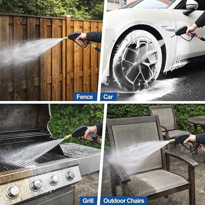 TOOLCY Pro Short Pressure Washer Gun 5000 PSI with 360° Swivel,3/8" Quick Connect Inlet, High Pressure Washer Gun with 1/4" Quick Connect Outlet, Includes 3/8" QC to M22-14mm Adapter & 5 Nozzle Tips