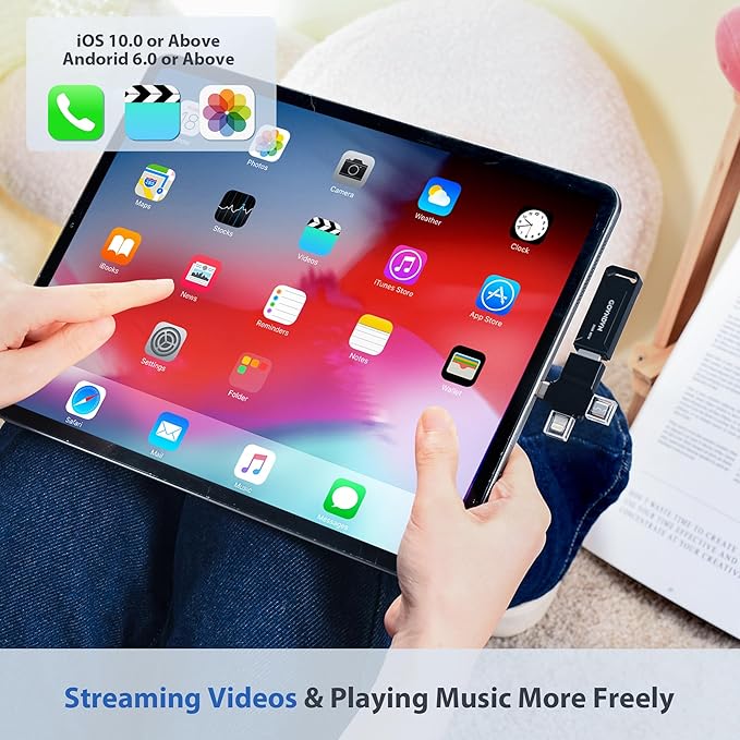 Auto Backup Photo Stick for iPhone, iPad, Android, PC, Tablets, 512GB Real Capacity iPhone USB Flash Drive & Backup Storage Memory Stick for Photos, Videos & Contacts, 4-in-1 Thumb Drive
