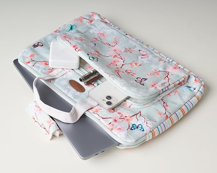 Maison d'Hermine Laptop Bag with Pocket Upto 15.5 inch Stain and Water Repellent Cotton Canvas Spring Summer (Blossoms in Spring)