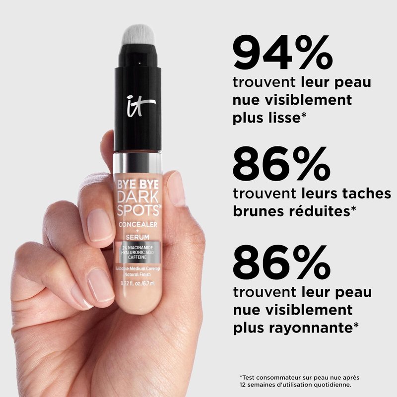 IT Cosmetics Bye Bye Dark Spots Concealer + Brightening Serum – 2% Niacinamide, Hyaluronic Acid & Caffeine - Medium Coverage, Natural Finish, All Skin Types – 20 Light Cool, 0.22 fl. oz