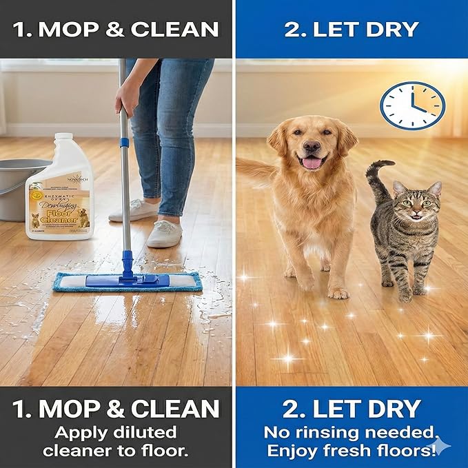 Pet Floor Cleaner â Enzyme-Powered Degreaser for Urine, Odor & Grime | Safe for Tile, Vinyl, Grout & Hardwood | Residue-Free & Pet Safe