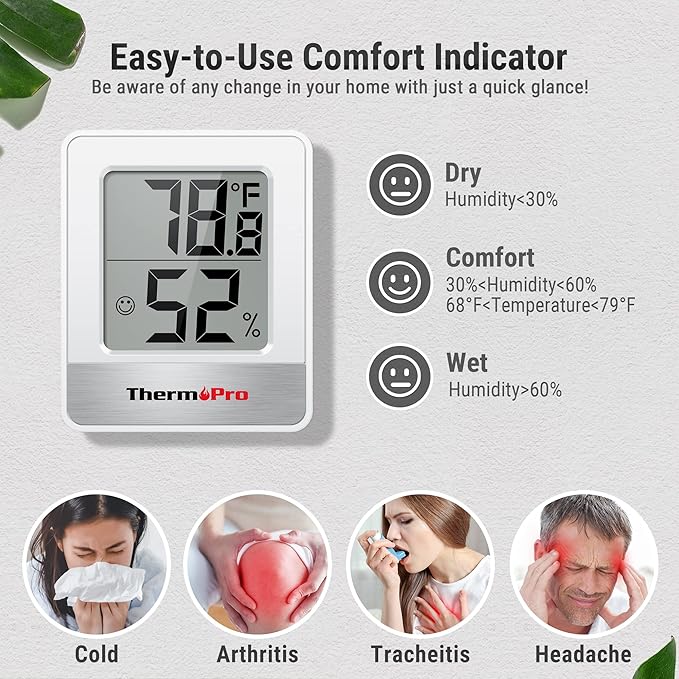 TempPro TP49 2 Pieces Digital Hygrometer Indoor Thermometer Humidity Meter Mini Hygrometer Thermometer with Temperature and Humidity Monitor Room Thermometer (Previously ThermoPro)