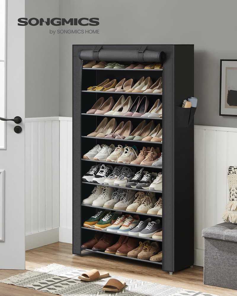 SONGMICS 10-Tier Shoe Rack, Shoe Storage Cabinet with Dustproof Cover, Free-Standing Shoe Storage Organizer for Closet, Entryway, Hold 40-50 Pairs of Shoes, for Sneakers, High Heels, Black URXJ36HV1
