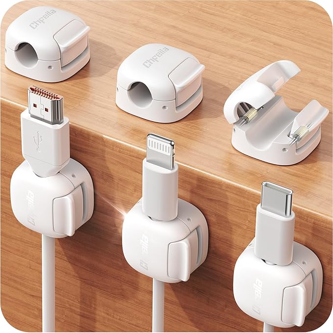 6Pack Cord Organizer, Chfeila Spring Cable Clips [1s Lock] Cable Management, Cute Cord Holder for Nightstand Home Office Desk Accessories Workspace, College Dorm Essentials Aesthetic Teen Room Decor