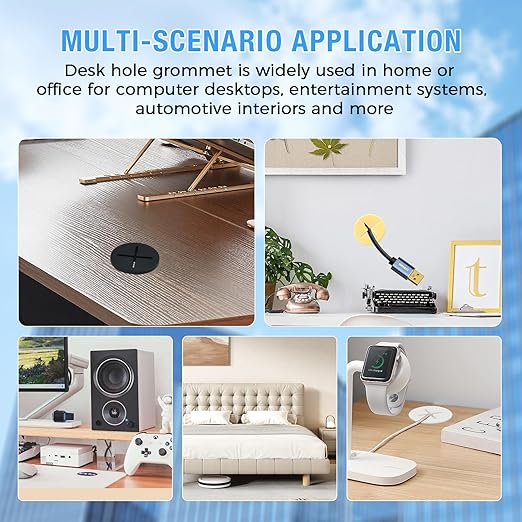 BOPOREAE Desk Grommet, 3/4 in 20 mm Silicone Rubber Grommets, Black Desk Hole Cover for Cables, Flexible Wall Cord Pass Through Grommet for Office Table Computer Home Furniture Wire Organizer-15 Pcs