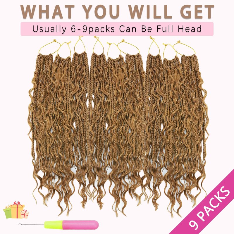 Boho Crochet Braids Human Hair 12 Inch Boho Crochet Braids Pre looped 9 Packs Bohemian Goddess Box Braids Crochet Hair For Women