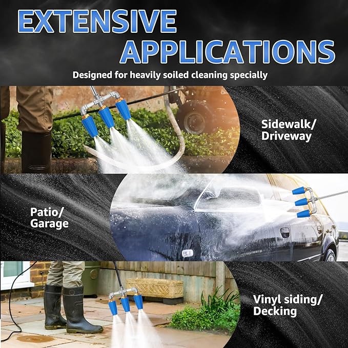 3 in 1 Pressure Washer Nozzle 360Â° Rotating 4000 PSI with 1/4" Quick Connector Pressure Washer Tip Turbine Nozzle Time Saving Triple for Cleaning Driveways Walls Decks