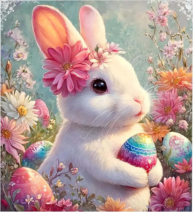 NYZE Easter Dishwasher Magnetic Cover, Bunny Eggs Dish Washer Magnet Cover Panel Waterproof Oil Proof Decorative Sticker for Dishwasher Refrigerator(Bunny with Flower)