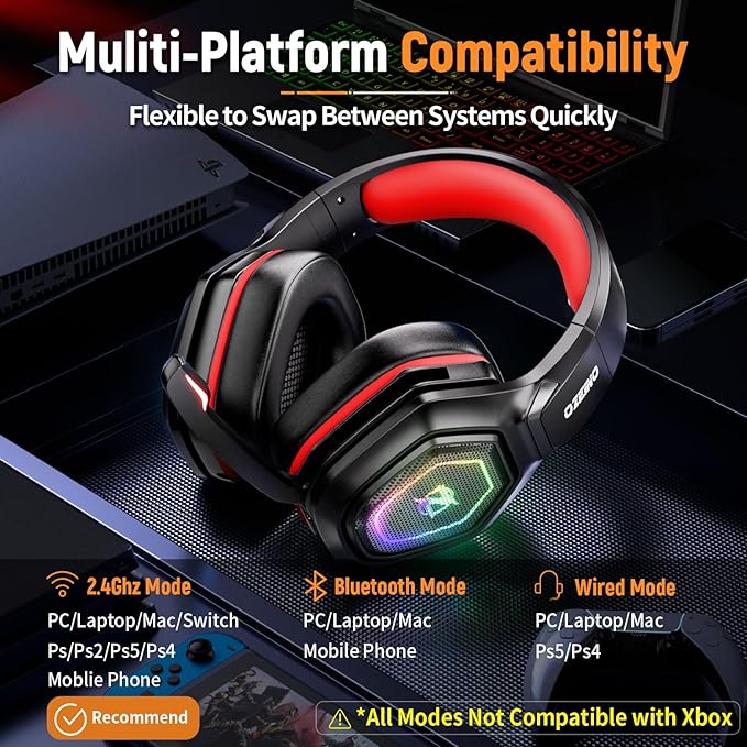 Ozeino Wireless Gaming Headset with Flip Microphone