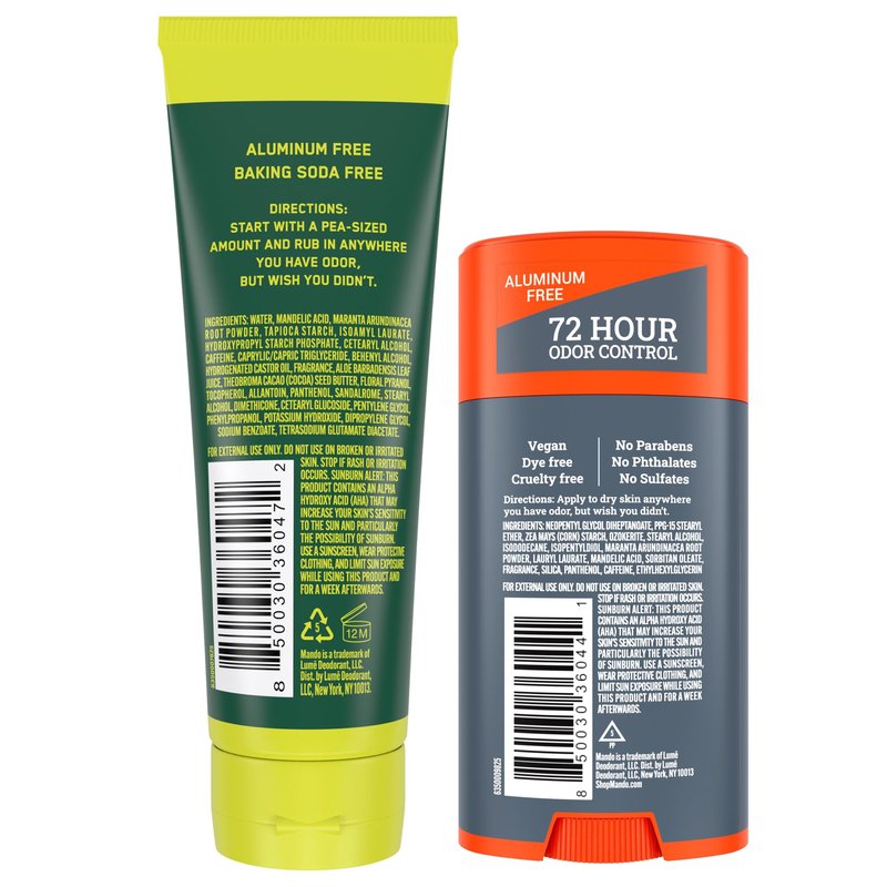 Mando Whole Body Deodorant - Invisible Cream Tube and Solid Stick - 72 Hour Odor Control - Aluminum Free, Baking Soda Free, Skin Safe - 3.0 Ounce Tube and 2.6 Ounce Solid Stick Bundle - Mt Fuji
