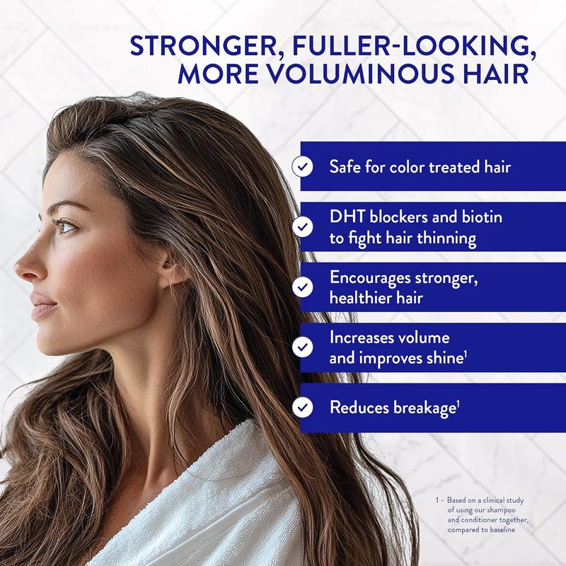 Anti-Thinning Shampoo & Conditioner Set - Biotin DHT Blocker for Thinning Hair | Color Safe, Healthier Hair - Rose Hips