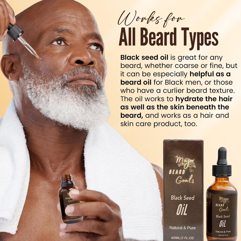 Major Beard Goals Black Seed Beard Oil for Men - 100% Cold Pressed Black Cumin Seed Oil for Beard Growth, Strengthens, Conditions, and Hydrates - Hair, Beard, and Mustache Oil for Dry Skin - 2oz