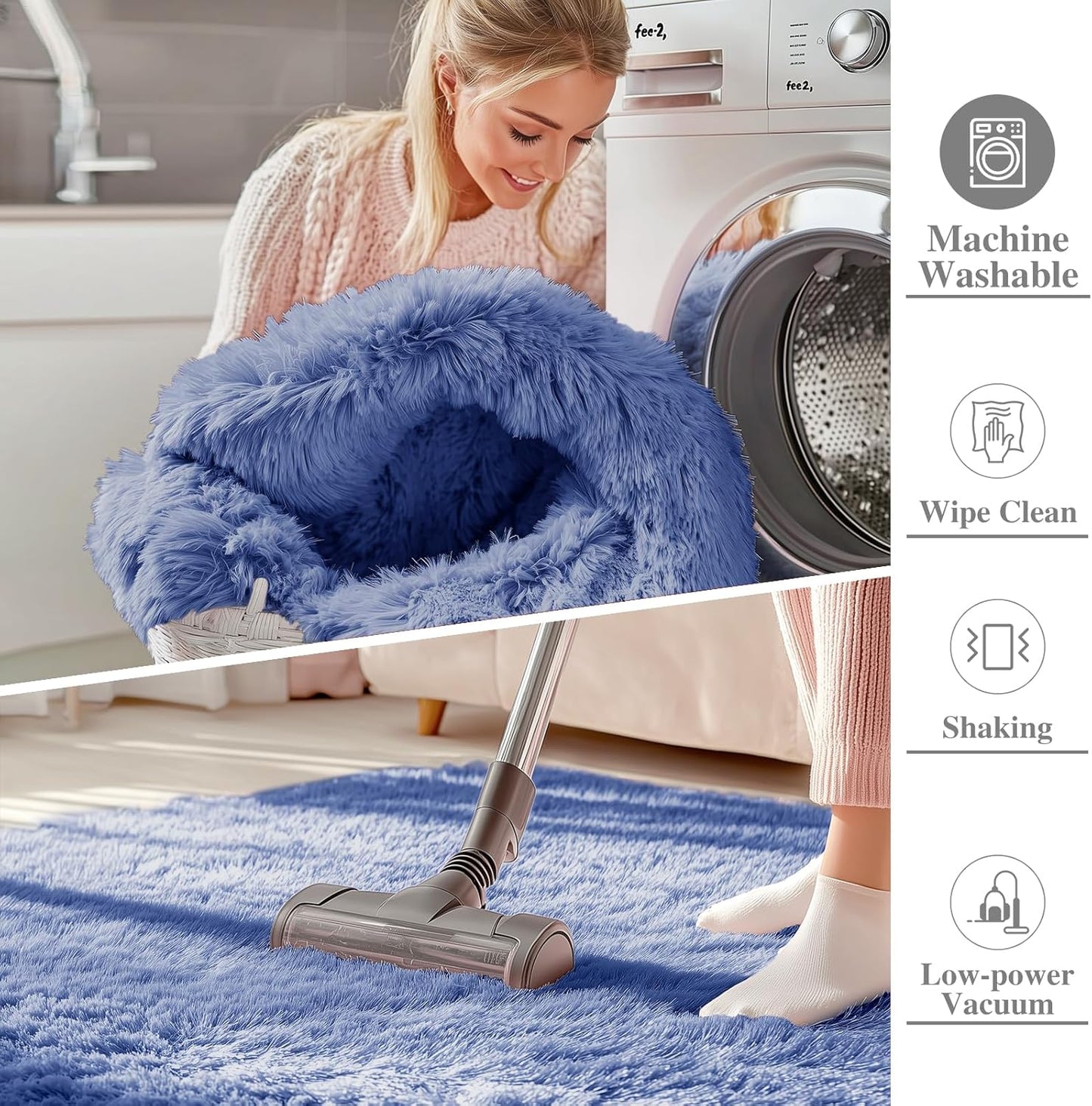 OLANLY Large Area Rug - Soft Fluffy Shaggy Carpet for Living Room & Bedroom | 5x7 Denim Blue