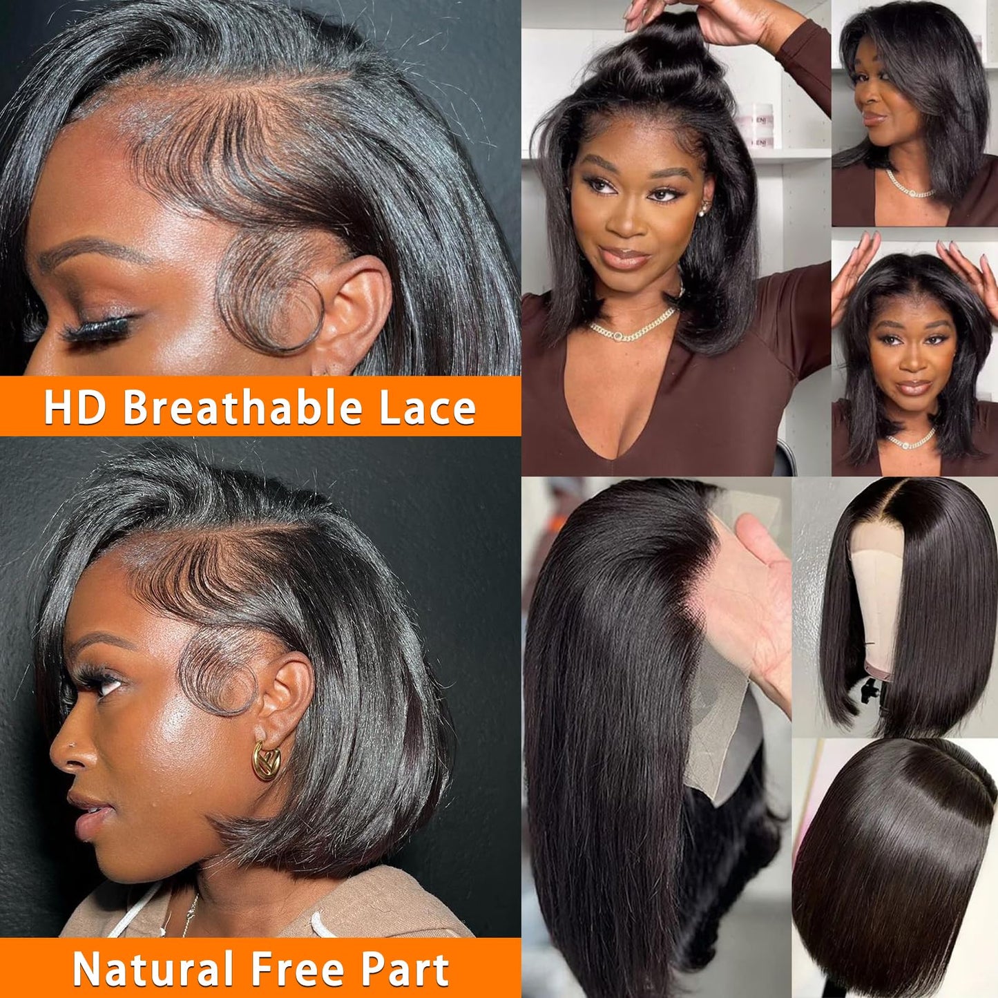 Baseze Bob Wig Human Hair 13x4 Frontal Lace Wig Short Straight HD Lace Front Bob Wigs for Black Women Human Hair Glueless Pre Plucked Hairline with Baby Hair 180% Density (12 Inch,Natural Black
