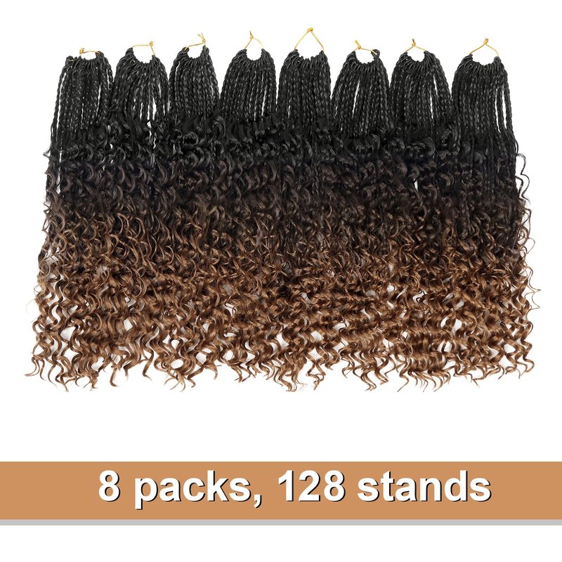 Goddess Box Braids Crochet Hair With Curly Ends 14 Inch Bohomian Box Braids Crochet Braids 8 Packs 3X Crochet Braids Synthetic Braiding Hair Extension for Black Women (14 Inch (Pack of 8), 1B-4-30)……