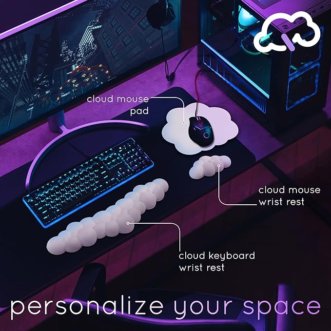 Blue Cloud Keyboard Wrist Rest – Create-ables Qloud Blue Wrist Rest for Computer Keyboard and Mouse, Ergonomic Memory Foam Wrist Pad with Non-Slip Base, Includes Cloud Mouse Pad