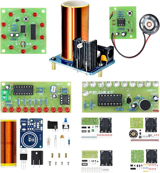 Yidab Soldering Practice Kit 5 DIY Electronics Projects Soldering Kit DIY Tesla Coil Simple Welding Skills Plug-in Circuit Kit Learn Soldering Kit for Beginners (5-Kits-TSL)