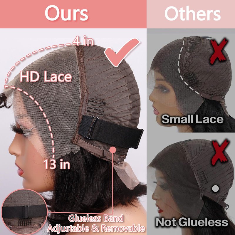 10 Inch Bob Wig Human Hair 13x4 HD Lace Front Wigs Pre Plucked Short Bob Wig Lace Frontal Wigs for Black Women, Short Straight Glueless Human Hair Wig with Elastic Band, 180% Density, Natural Black