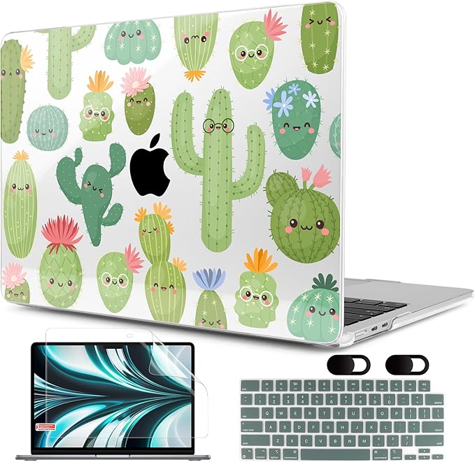 MEEgoodo Case for M5/M4/M3/M2 MacBook Air 13 inch Case 2026 2025 2024 2022, Fit Model A3449/A3240/A3113/A2681, Laptop Hard Shell Compatible with MacBook Air 13.6-inch, Smiley Cactus