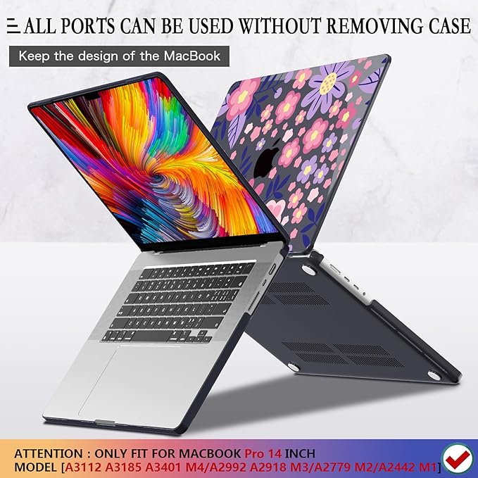 CISSOOK Compatible with MacBook Pro 14 inch 2026-2021 Release M5 M4 M3 M2 M1 Chip A3434 A3427 A3426 A3112 A3185 A3401 A2918 A2992, Hard Shell Case Keyboard Cover Screen Protector, Stylized Flowers