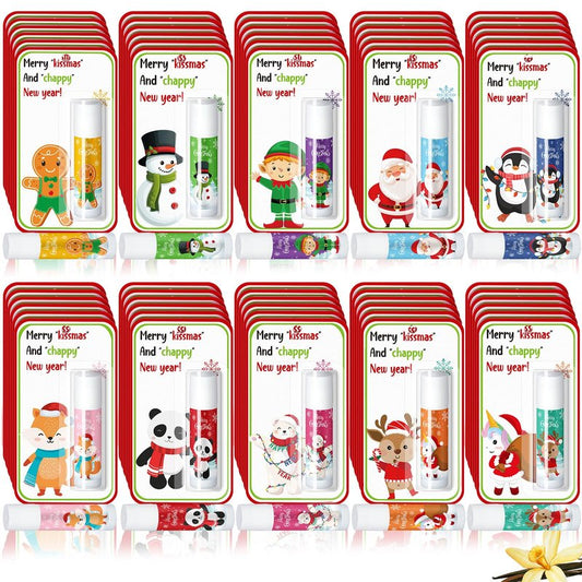 Sacubee 60 Pack Christmas Lip Balms Bulk Christmas Stocking Stuffers Party Favor Gifts Holiday Appreciation Holiday Lip Moisturizer Gifts for Women Coworkers Teacher Employee Adults Staff Team