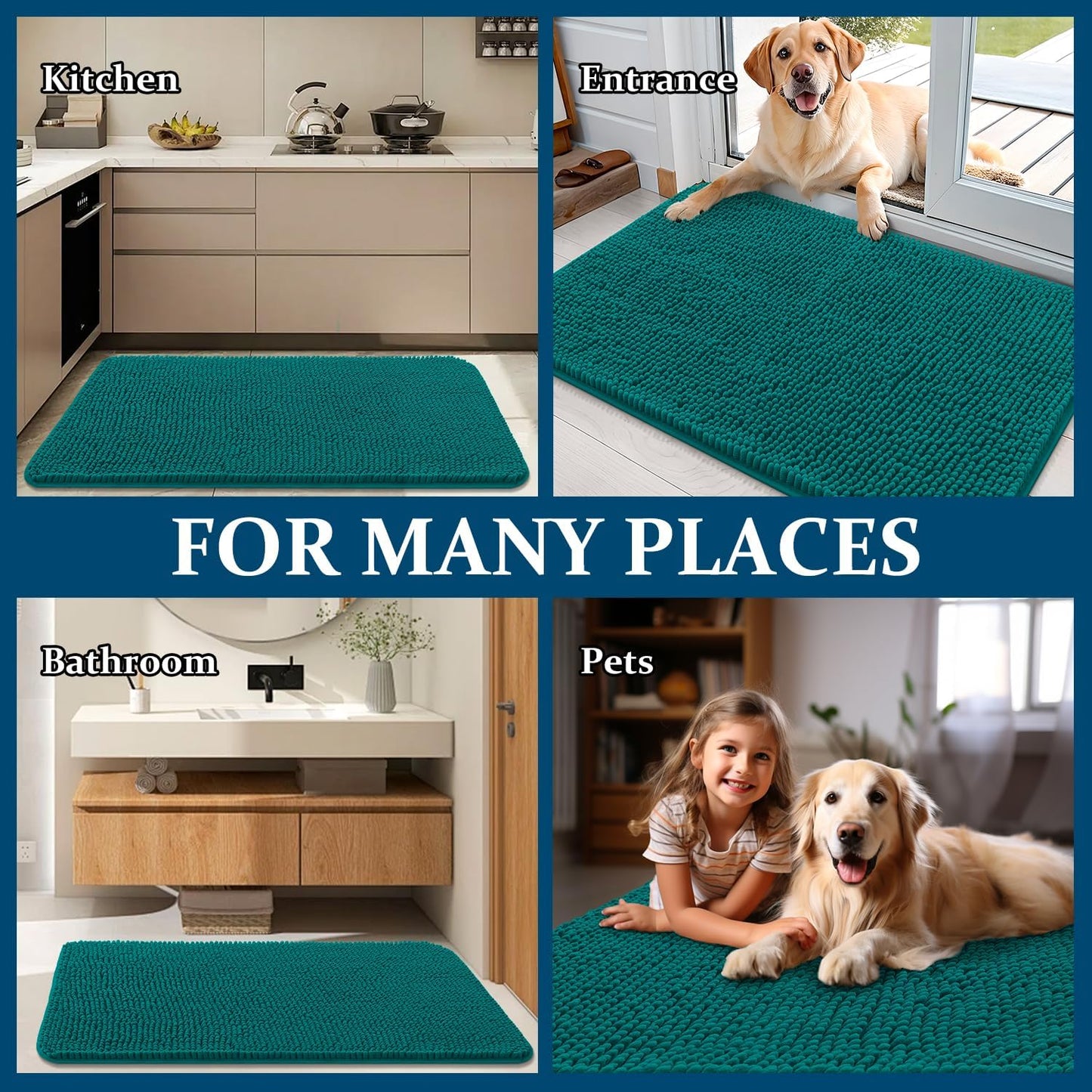 OLANLY Dog Door Mat - Absorbent Non-Slip Washable Doormat for Muddy Paws | 40x32, Lake Blue