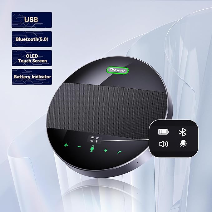 Tenveo 3X Optical Zoom 1080P 60FPS PTZ Conference System with 93°Wide-Angle Lens and MagiCall Bluetooth Speakerphone, Video Output via USB 3.0/HDMI/RS485/RS232, Ideal for Large Meetings