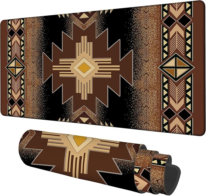 NITAHHHY Large Mouse Pad Aztec Pattern Gaming Desk Pad Computer Keyboard Non-Slip Waterproof Mouse Mat with Rubber Base and Stitched Edges Entertainment Office Writing Desk Mat 35.4 x 15.7 Inches