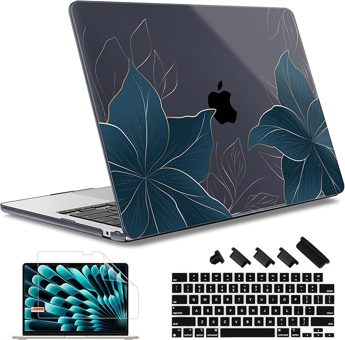 May Chen Case for MacBook Air 13/13.6 inch M5 A3449 M4 A3240 M3 A3113 M2 A2681, 2026 2025 2024-2022, Plastic Hard Shell with Keyboard Cover & Screec Protector, Golden Flowers