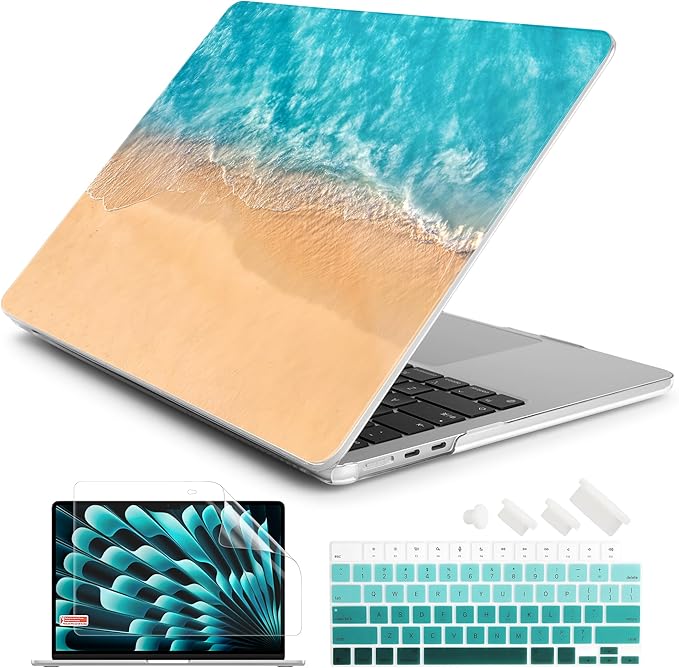 Batianda Premium Case for New MacBook Air 15 inch with M5 M4 M3 M2 Chip 2026 2025 2024 2023 Release, Designed Ultra-Slim Hardshell & Keyboard Cover & Screen Protector 4-in-1 Bundle, Beach