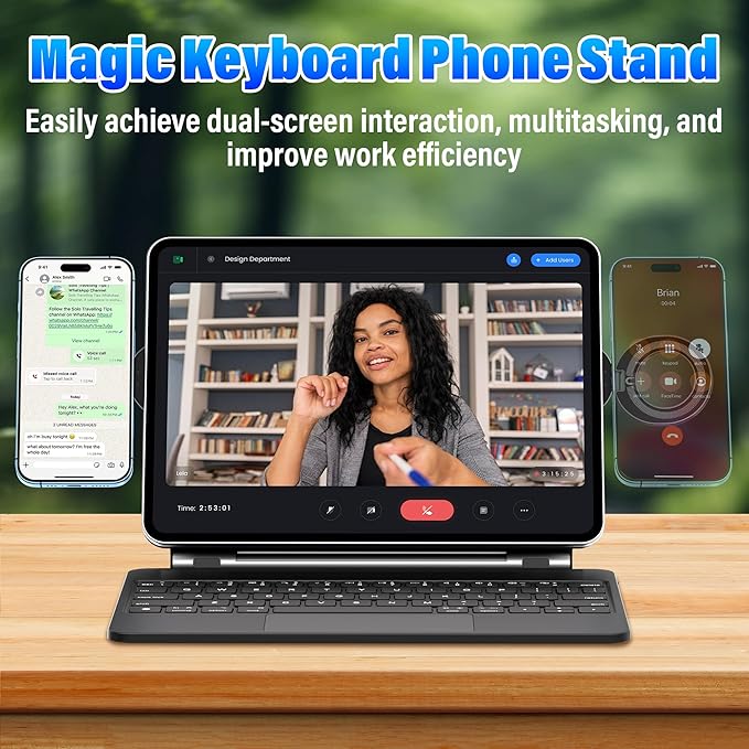 Otuoor 2 in 1 MagSafe Magic Keyboard Phone Holder, Seamless Phone-Tablet Synergy, Ultra-Slim with 320-degree Adjustable View, Design for Magic Keyboard and MagSafe iPhone/Case, Tablet Accessory