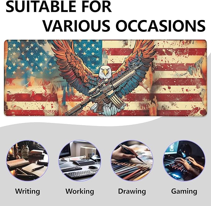 Mounidso Patriotic Eagle Large Mouse Pad, Gaming Mouse Pad, Keyboard Mat, Non-Slip Rubber Base, Office Accessories, Desk Mat, MousePads for School, Work, Home Decor Gifts 31.5" x 11.8"
