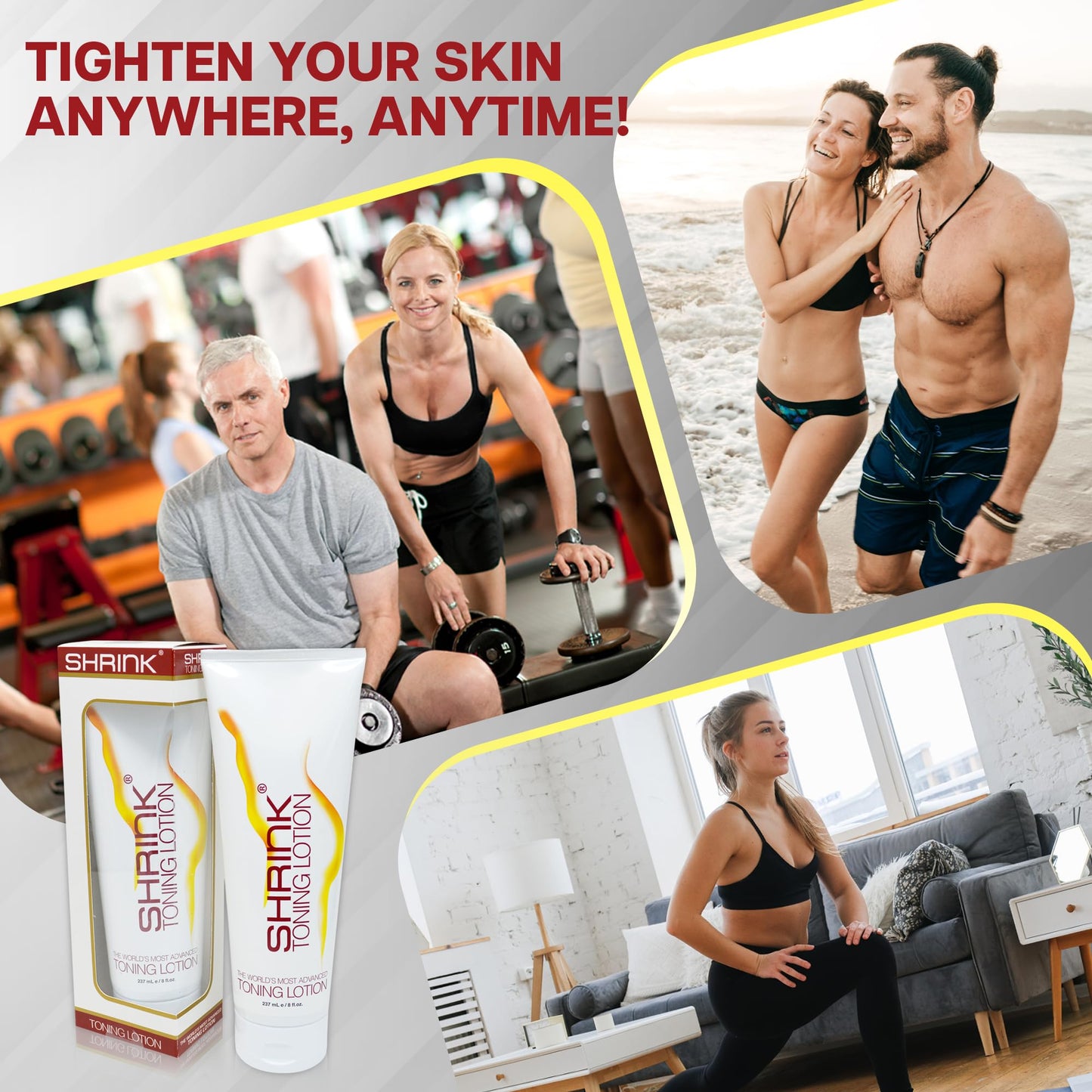 Shrink Toning Lotion - Heat Activated Cellulite Cream and Firming Body Lotion for Women and Men - Body Cream for Stomach, Tummy, and Body - with Caffeine, Vitamin E, Skin Tightening Body Cream (8oz)
