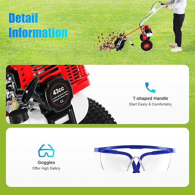 43CC Gas Powered Walk-Behind Outdoor Push Sweeper, 1.7HP 2 Stroke Hand Held Sweeper Snow Sweeping Broom, Driveway Turf Lawns Cleaning Tools with 23.6in Sweeping Width for Leaves Dirt Gravel