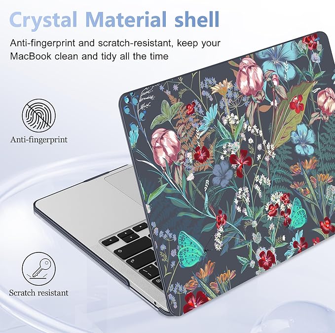 Lepeoac Case for MacBook Pro 13 inch Case M2 2022-2016 A2338 M1 A2251 A2289 A2159 A1989 A1708 A1706, Plastic Hard Shell + Keyboard Cover + Dust Plug, Flowers & Herbs