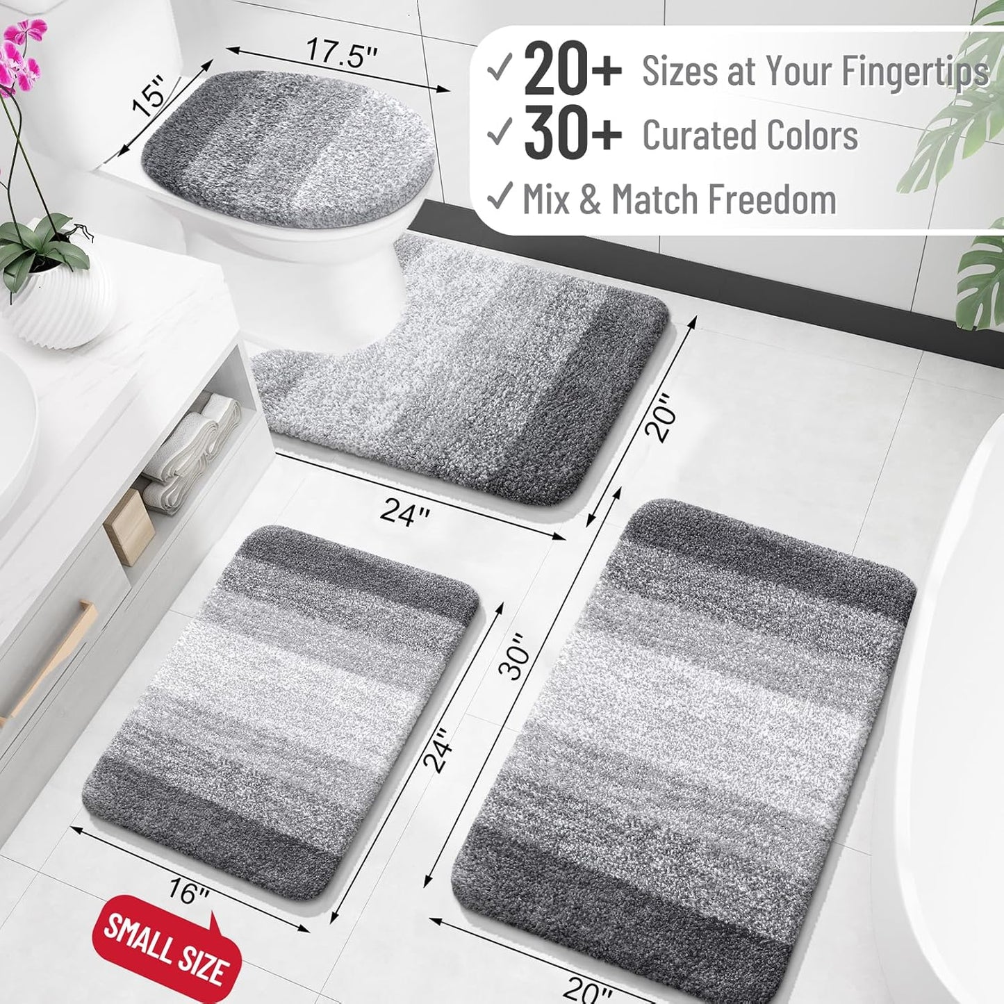 OLANLY Bathroom Rug Mat - Extra Soft, Absorbent Microfiber | Non-Slip Plush Shaggy 47x24 Grey