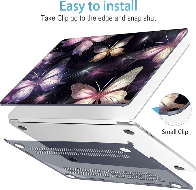 Mektron for 2026 MacBook Air 13-inch M5 Laptop Case A3449 with 13.6-inch Liquid Retina Display Fits 2025 A3240 M4 2024 A3113 M3 2023 A2681 M2 Printed Shell for MacBook Air 13.6", Glittering Butterfly