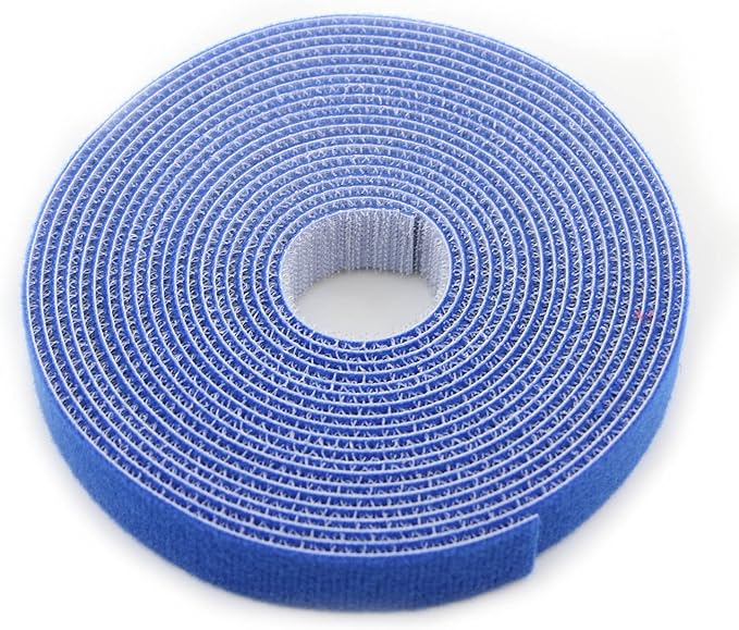 Saisn Reusable Fastening Tape Cable Ties 3/4 Inch Double Side Hook Roll (5 Yard, Blue)