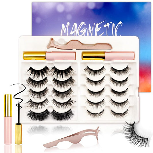 Richsky Magnetic Eyelashes Kit,Reusable 3D 5D Magnetic Lashes Set with Waterproof Eyeliner,10 Pairs Mink False Eyelashes Natural Look, No Glue Needed