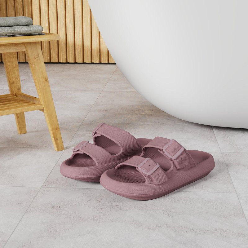 WHITIN Slides Shower Slides Women Men Thick Sole Open Toe Massage Double Buckle Slippers EVA Foam Soft Cushion Bathroom House Spa Pool Sandals Blush