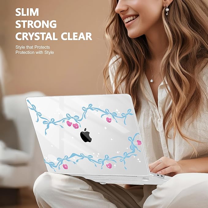 Lepeoac Case for MacBook Pro 13 inch Case M2 2022-2016 A2338 M1 A2251 A2289 A2159 A1989 A1708 A1706, Plastic Hard Shell + Keyboard Cover + Dust Plug, Cherry Bow