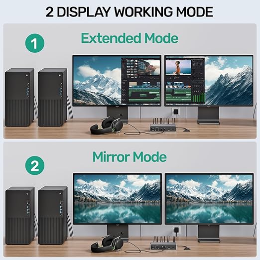 SUIDEK HDMI KVM Switch 2 Monitors 2 Computers - 4K@60Hz Aluminum with 3 USB 3.0 Ports Audio & Microphone Ports Share Dual Monitors Keyboard Mouse Printer - 2 USB Cable Controller Adapter